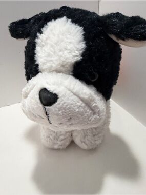 Plush Black & White Beach Dog in Rainbow Swim Trunks Plush 11”